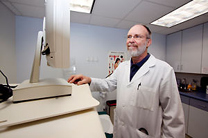 Physician at a computer station